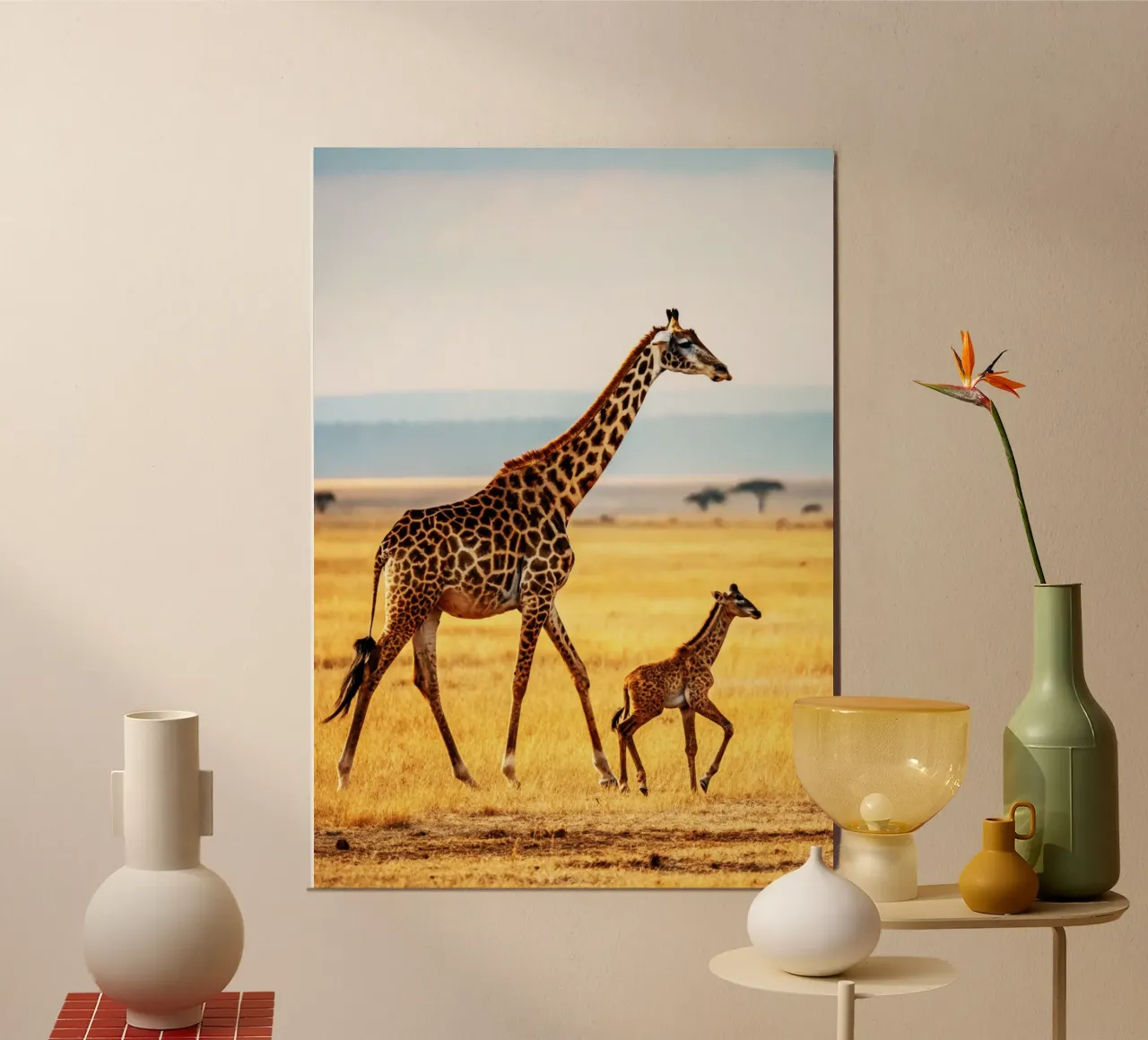 baby giraffe and mom poster by syabiqo