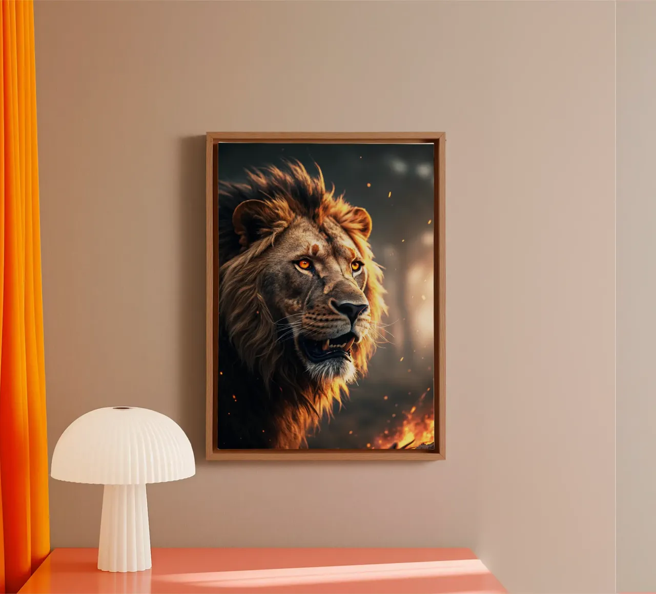 leeuw boos gezicht artistieke kunst canvas met Baklijst van syabiqo