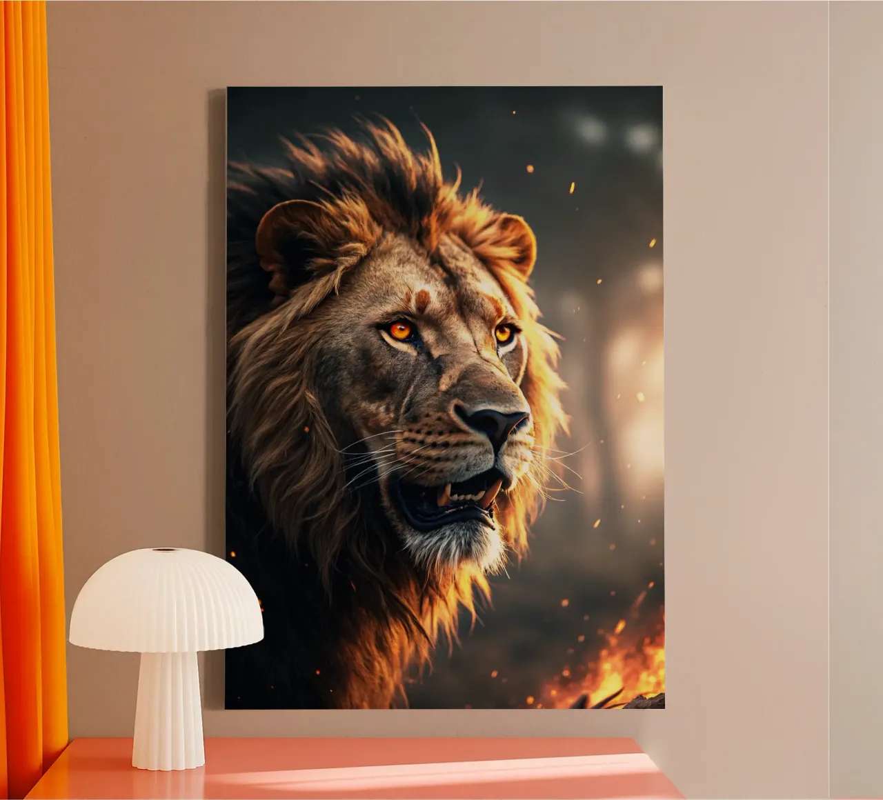 leeuw boos gezicht artistieke kunst canvas met Baklijst van syabiqo