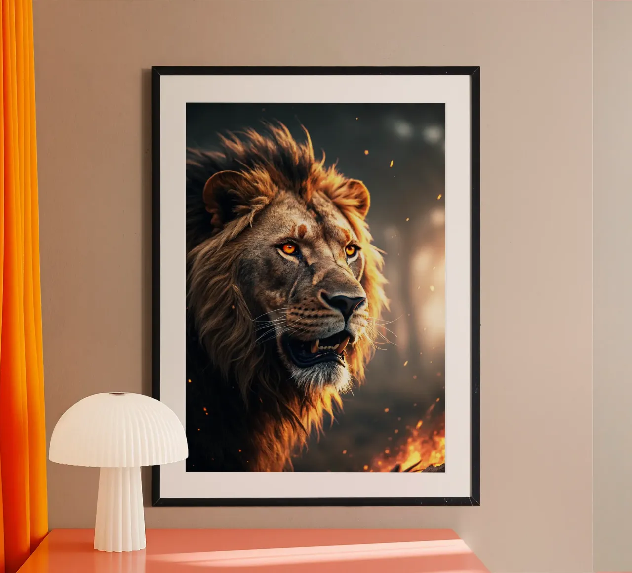 leone faccia arrabbiata arte artistica poster con telaio in alluminio da syabiqo
