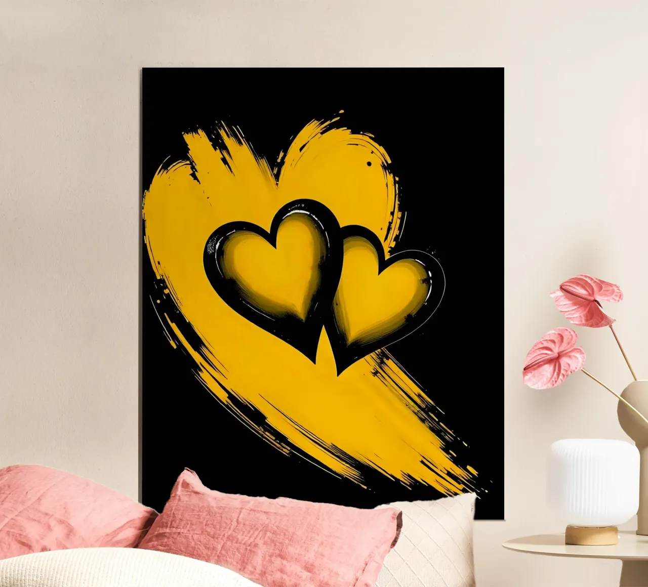 Cuori_9 poster con telaio in legno da schwarz-gelb by LK