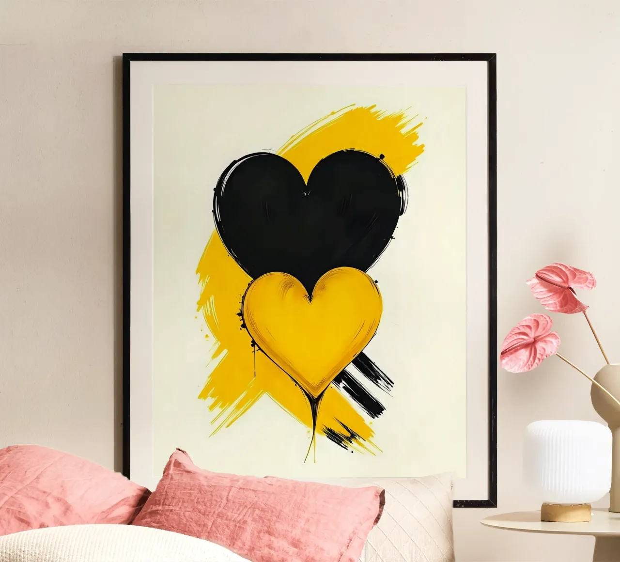 Cuori_11 poster con telaio in legno da schwarz-gelb by LK