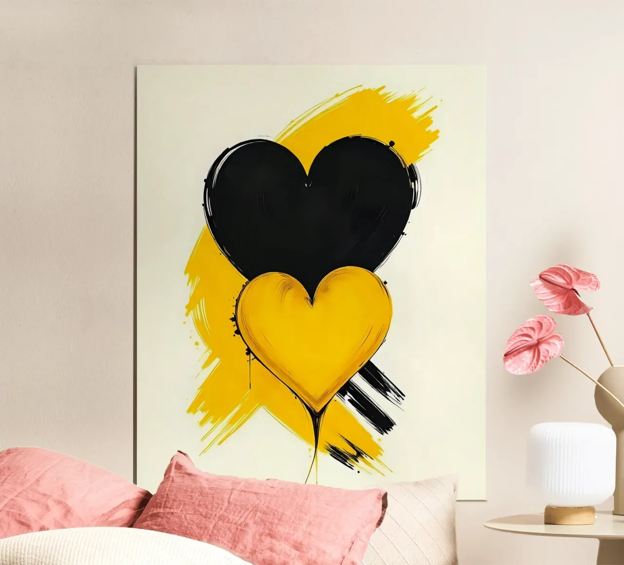 Cuori_11 poster con telaio in legno da schwarz-gelb by LK