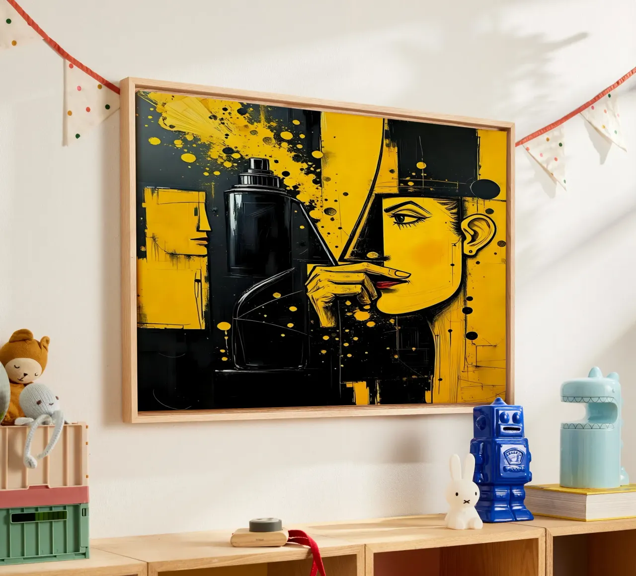 Porträt_Stil_A_1 Leinwand mit Schattenfugenrahmen von schwarz-gelb by LK