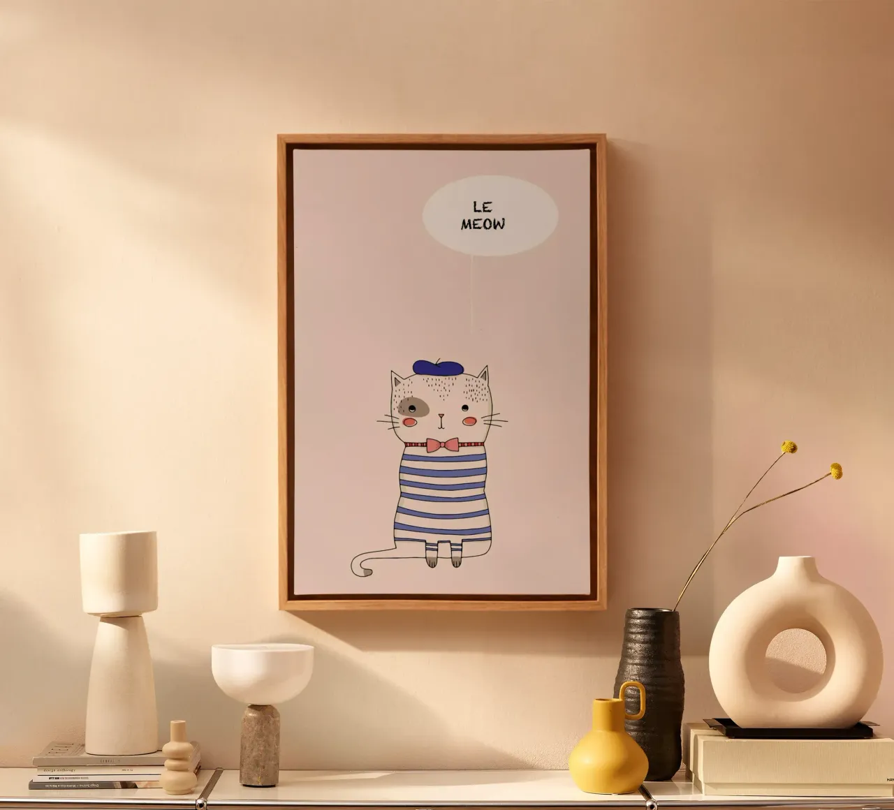 Le Meow tela con Cornice a cassetta da Kubistika