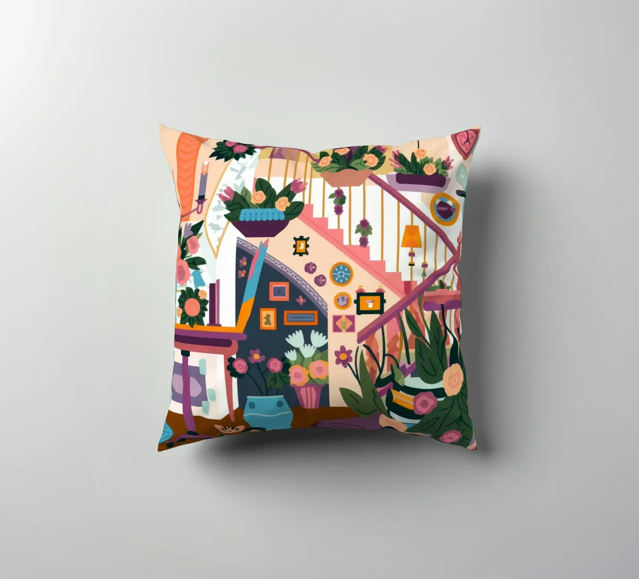 Enchanted Staircase Bloom decorative cushion by Lumina Vision