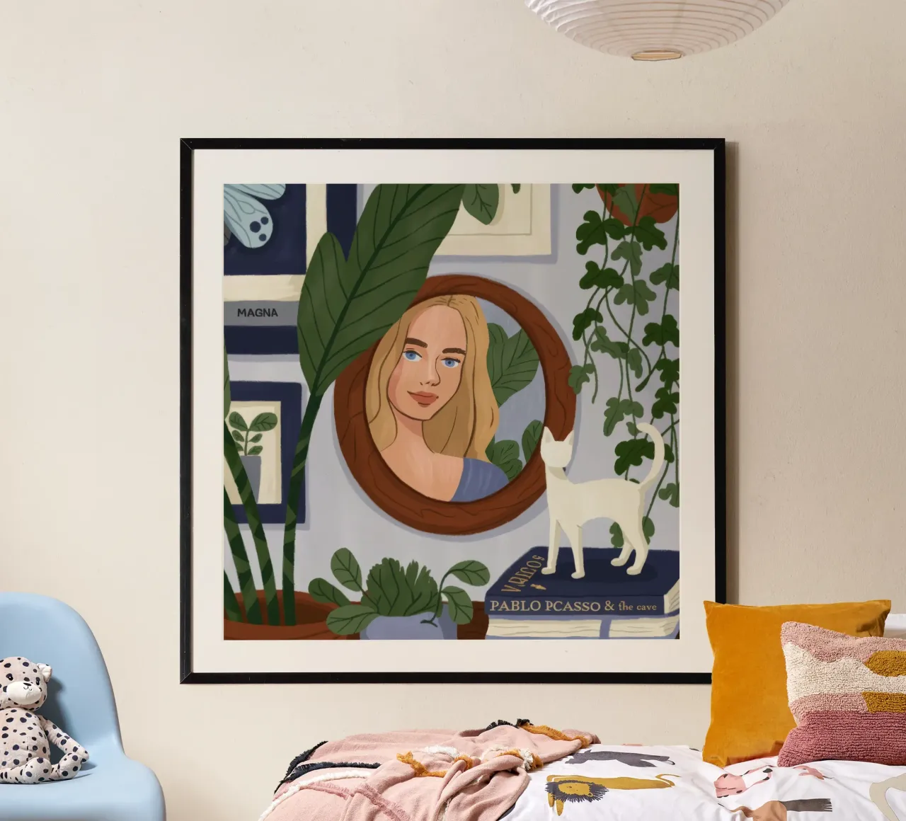 Serene Reflective Portrait poster with wooden frame by Lumina Vision