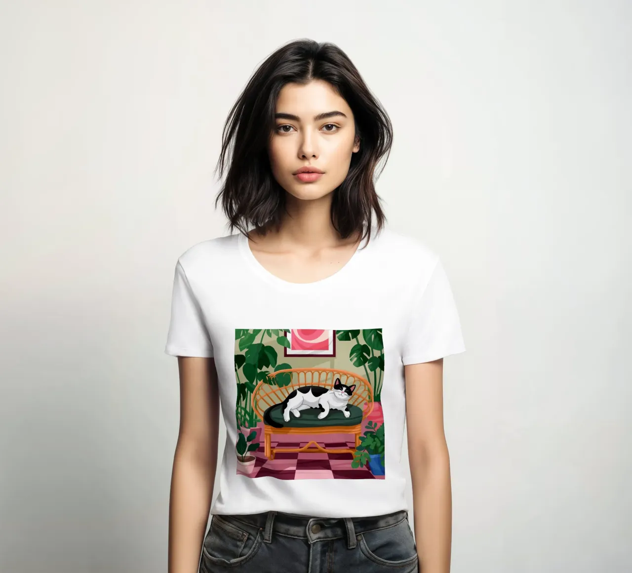 Tranquil Feline Retreat women's fitted t-shirt by Lumina Vision