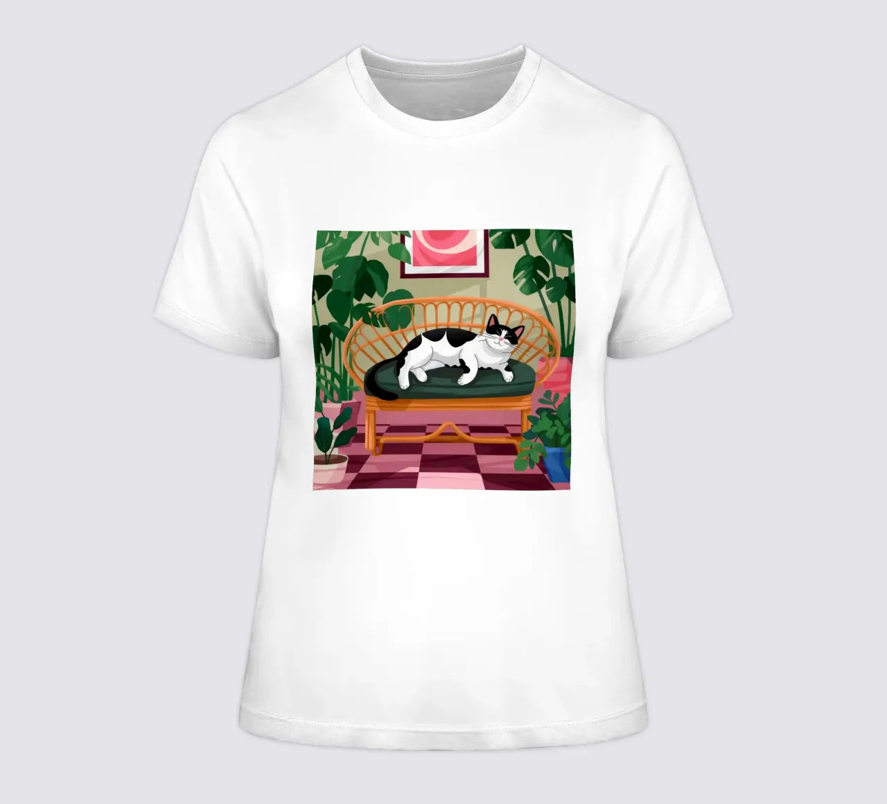 Tranquil Feline Retreat women's fitted t-shirt by Lumina Vision