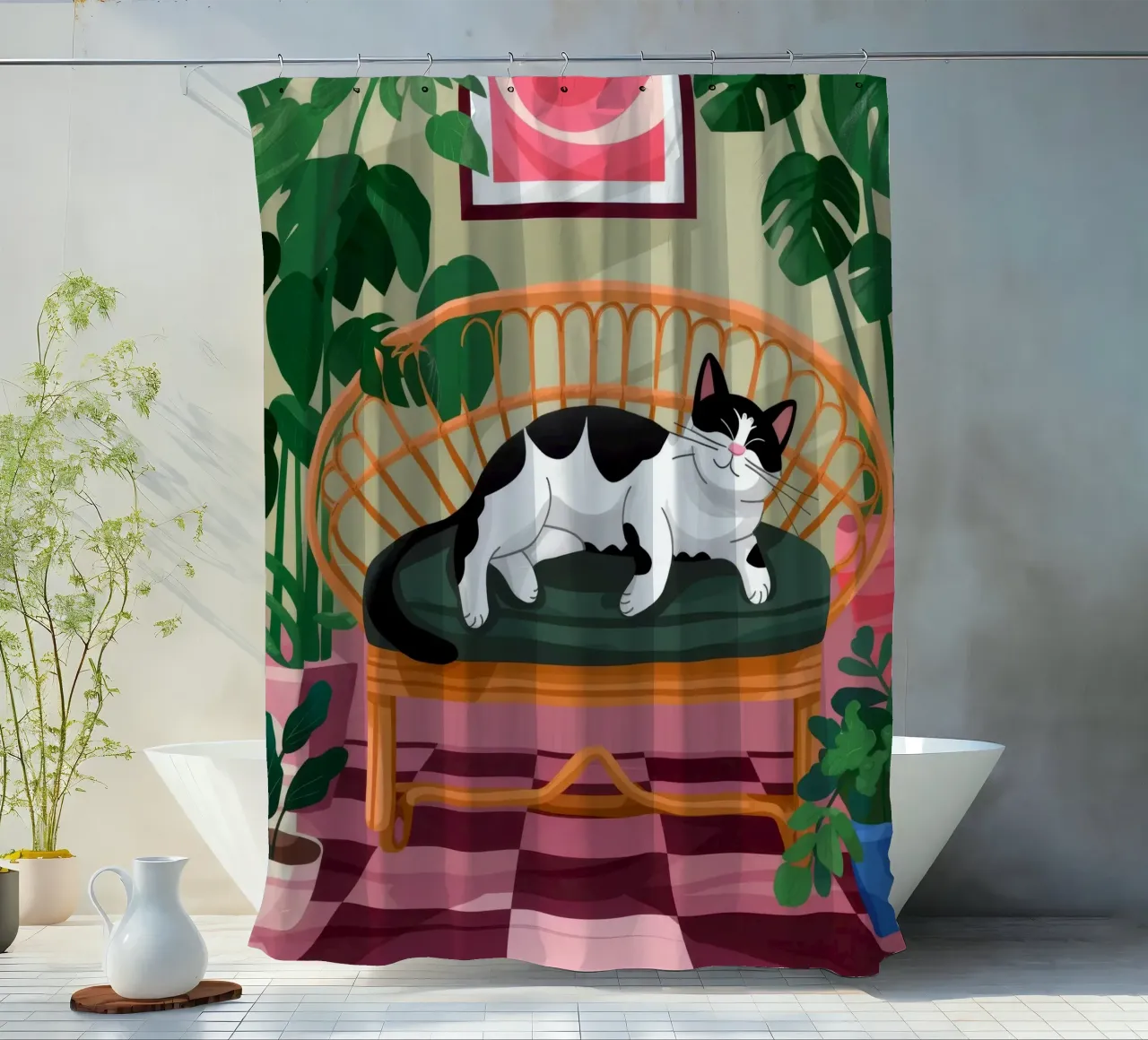 Tranquil Feline Retreat shower curtain by Lumina Vision