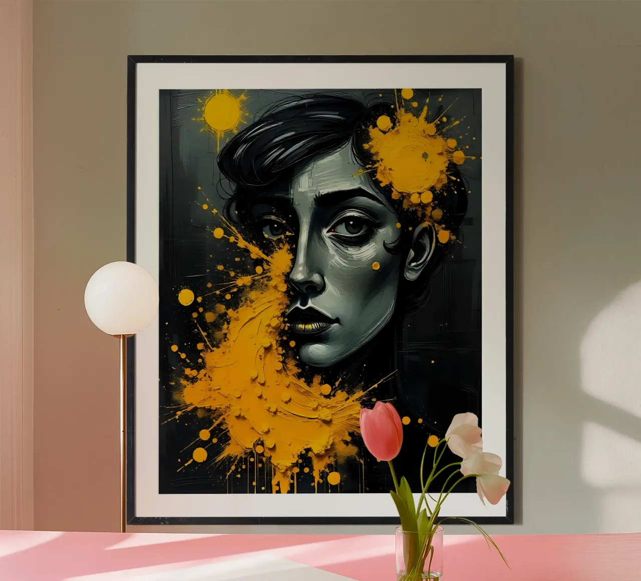 Ritratto_Stil_B_1 poster con telaio in plastica da schwarz-gelb by LK