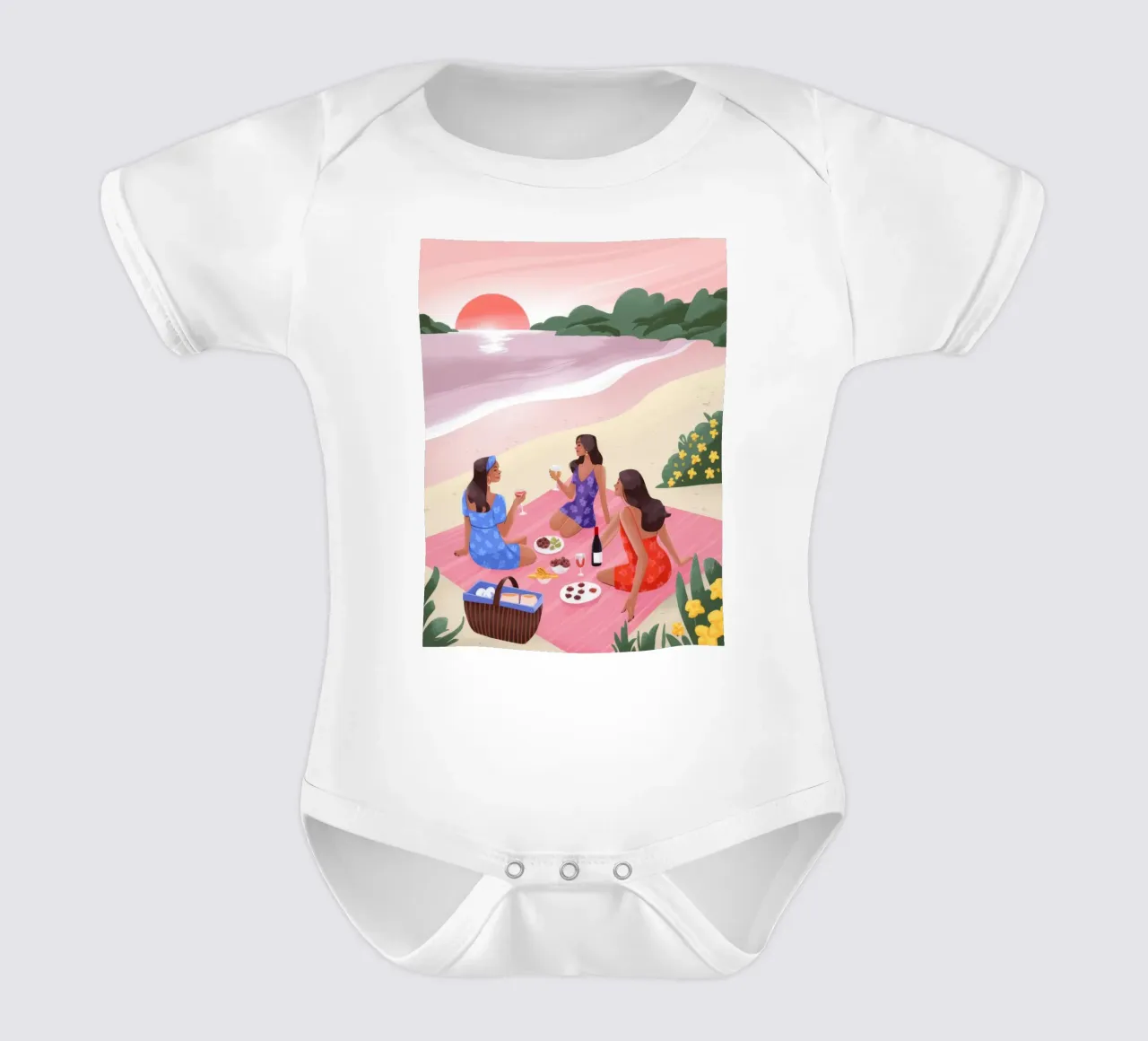 Picnic sulla spiaggia al tramonto body neonato maniche corte da Lumina Vision