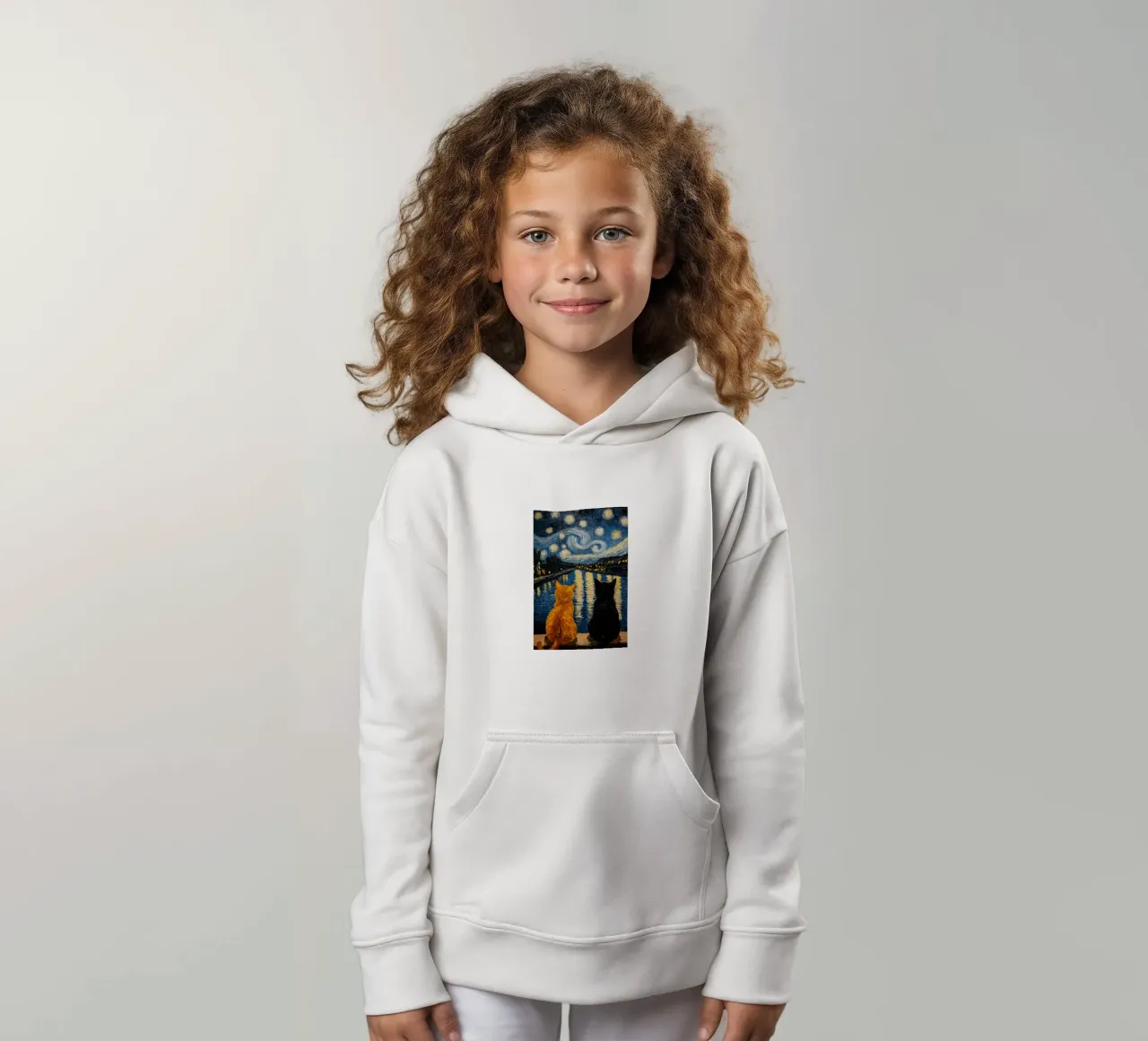 Due gatti di notte felpa bambino con cappuccio da Waylons Studio