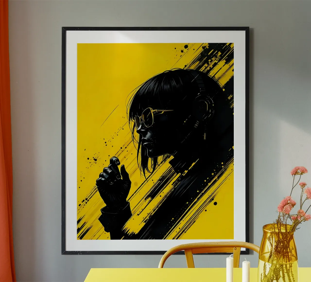 Ritratto_Stil_D_2 poster con telaio in alluminio da schwarz-gelb by LK