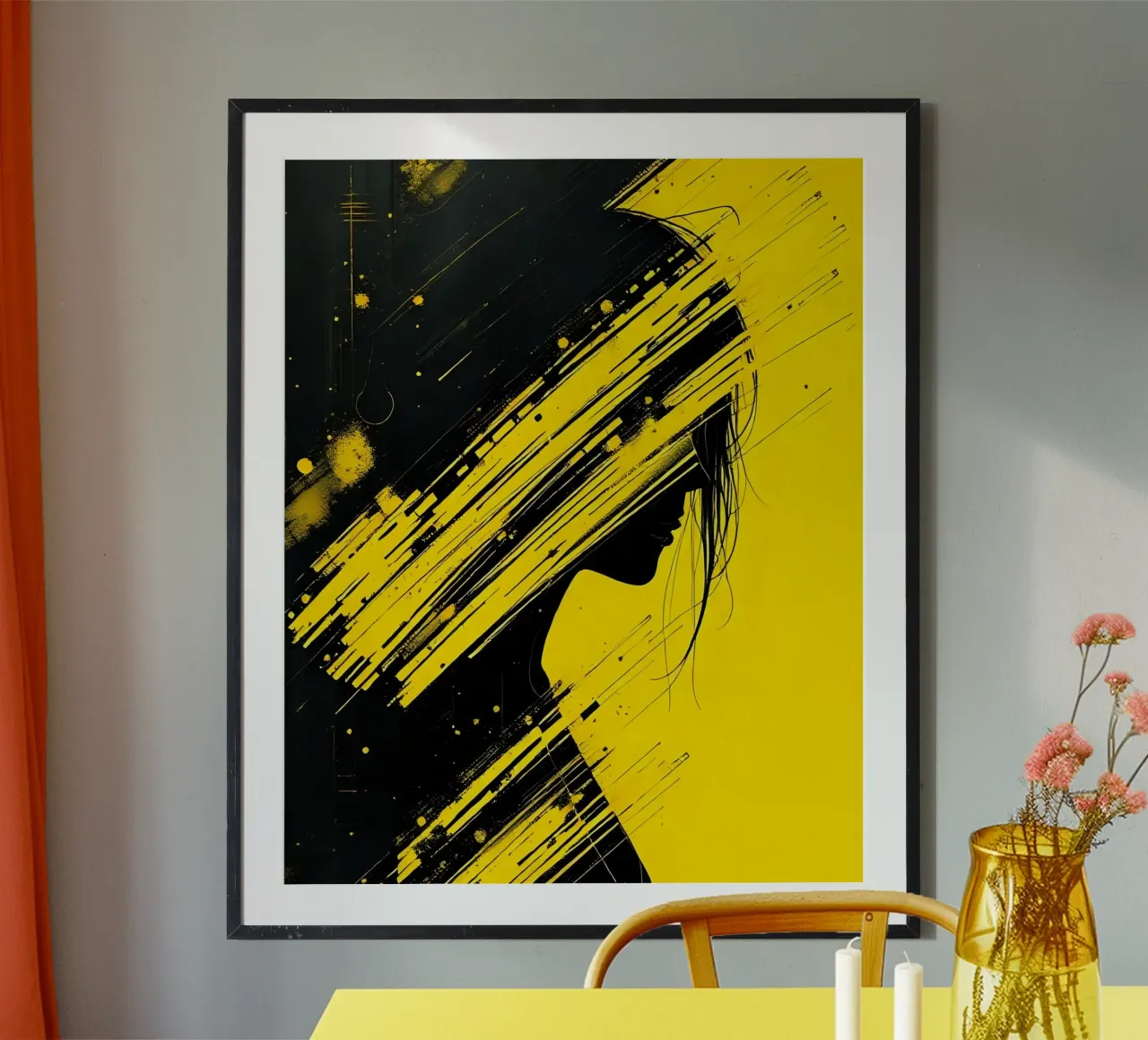 Ritratto_Stil_D_3 poster con telaio in plastica da schwarz-gelb by LK