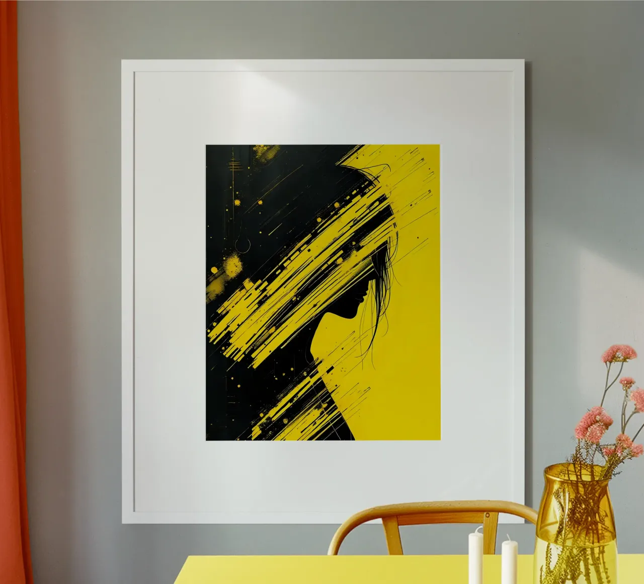 Ritratto_Stil_D_3 poster con telaio in plastica da schwarz-gelb by LK