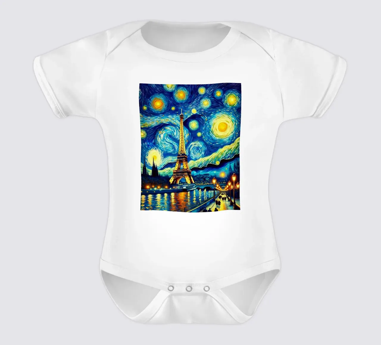 Paris in night short-sleeve baby romper by Waylons Studio