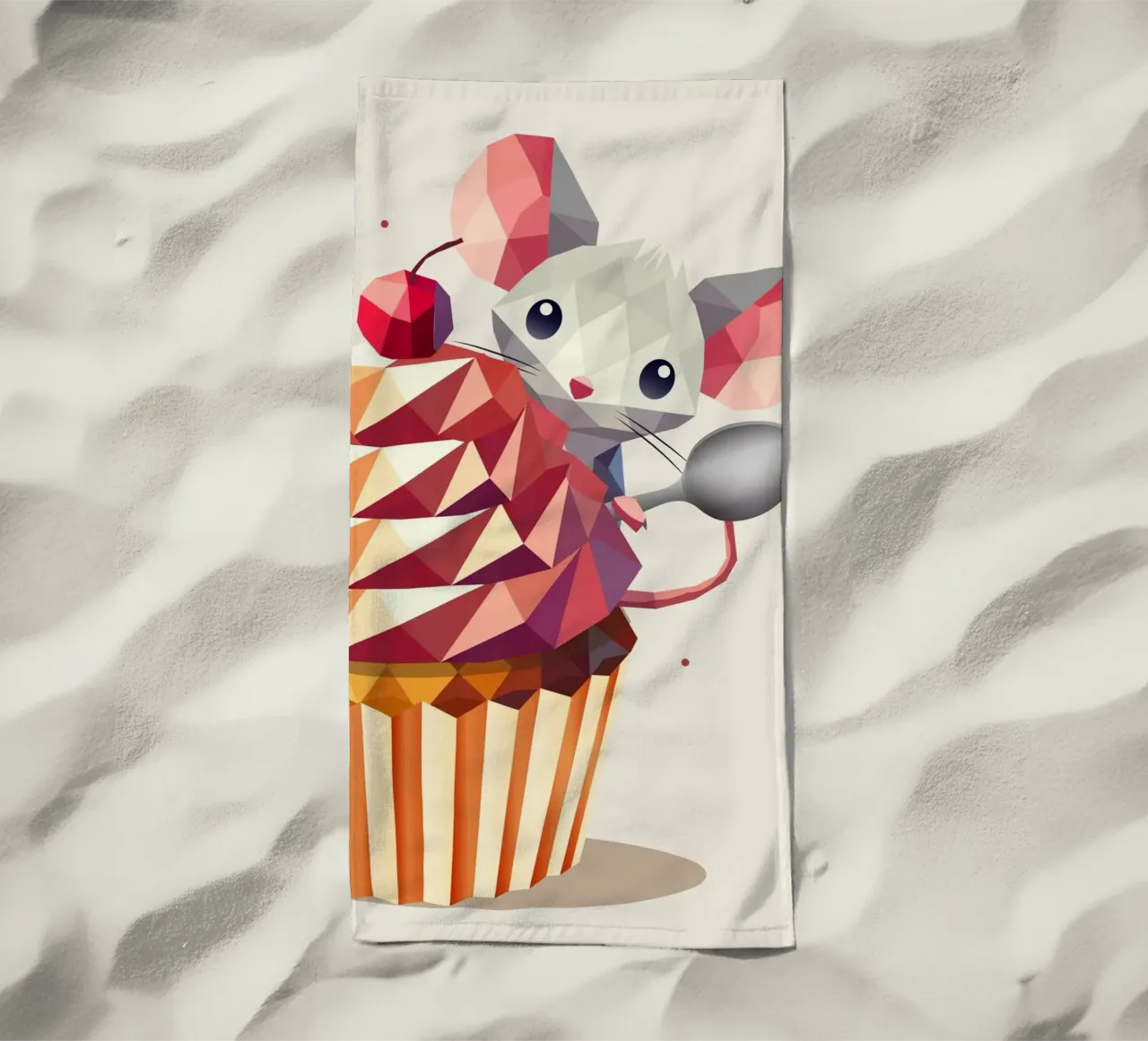 Simpatico topolino con cupcake - Un bel disegno per i più golosi telo mare da namosh