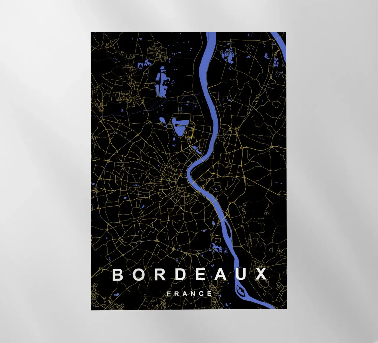 Bordeaux Francia - Mappa della città in nero e oro pellicola backlit da Cartographers Library