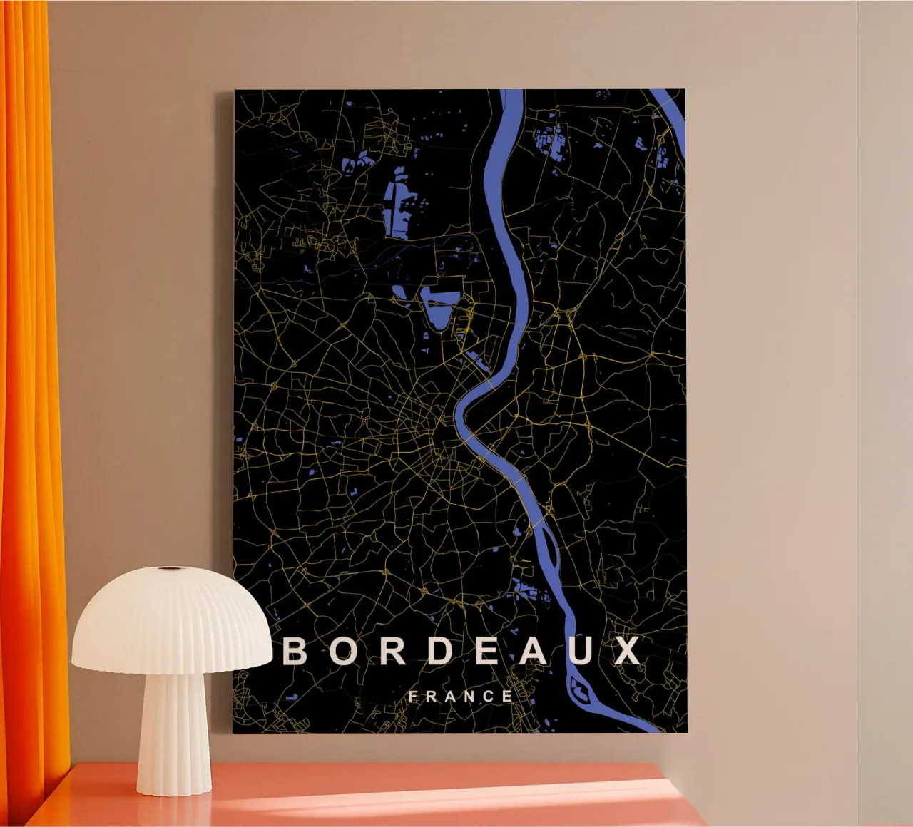 Bordeaux Frankrijk Stadsplattegrond Zwart-Goud canvas met Baklijst van Cartographers Library