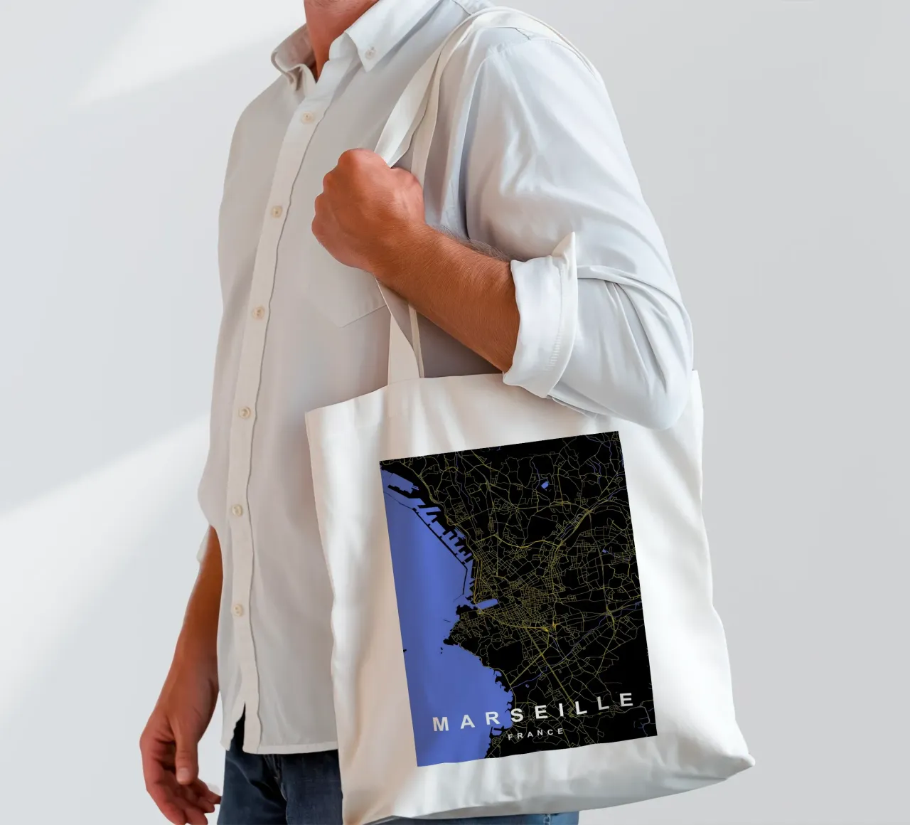 Marsiglia Francia - Mappa della città in nero e oro borsa in juta da Cartographers Library