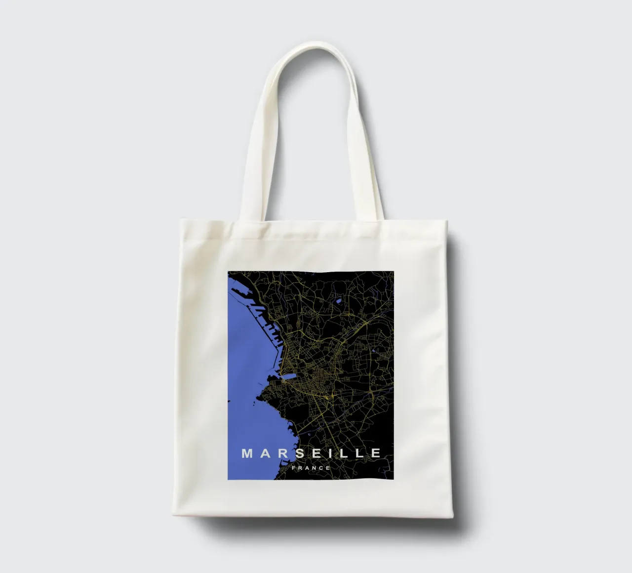 Marsiglia Francia - Mappa della città in nero e oro borsa in juta da Cartographers Library