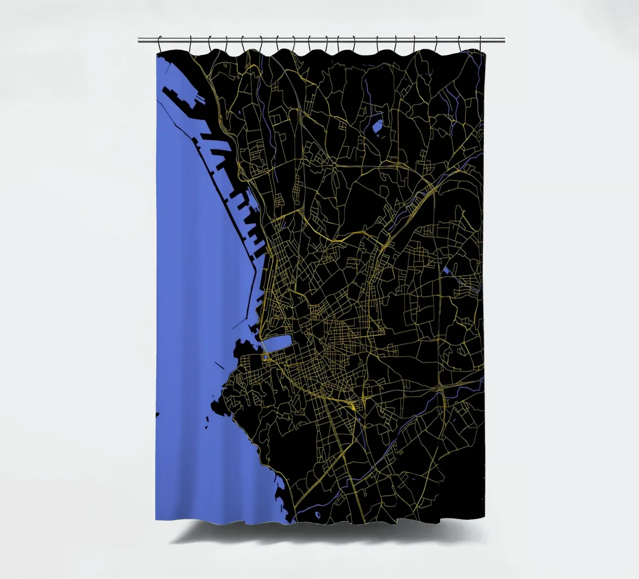 Marsiglia Francia - Mappa della città in nero e oro tenda da doccia da Cartographers Library