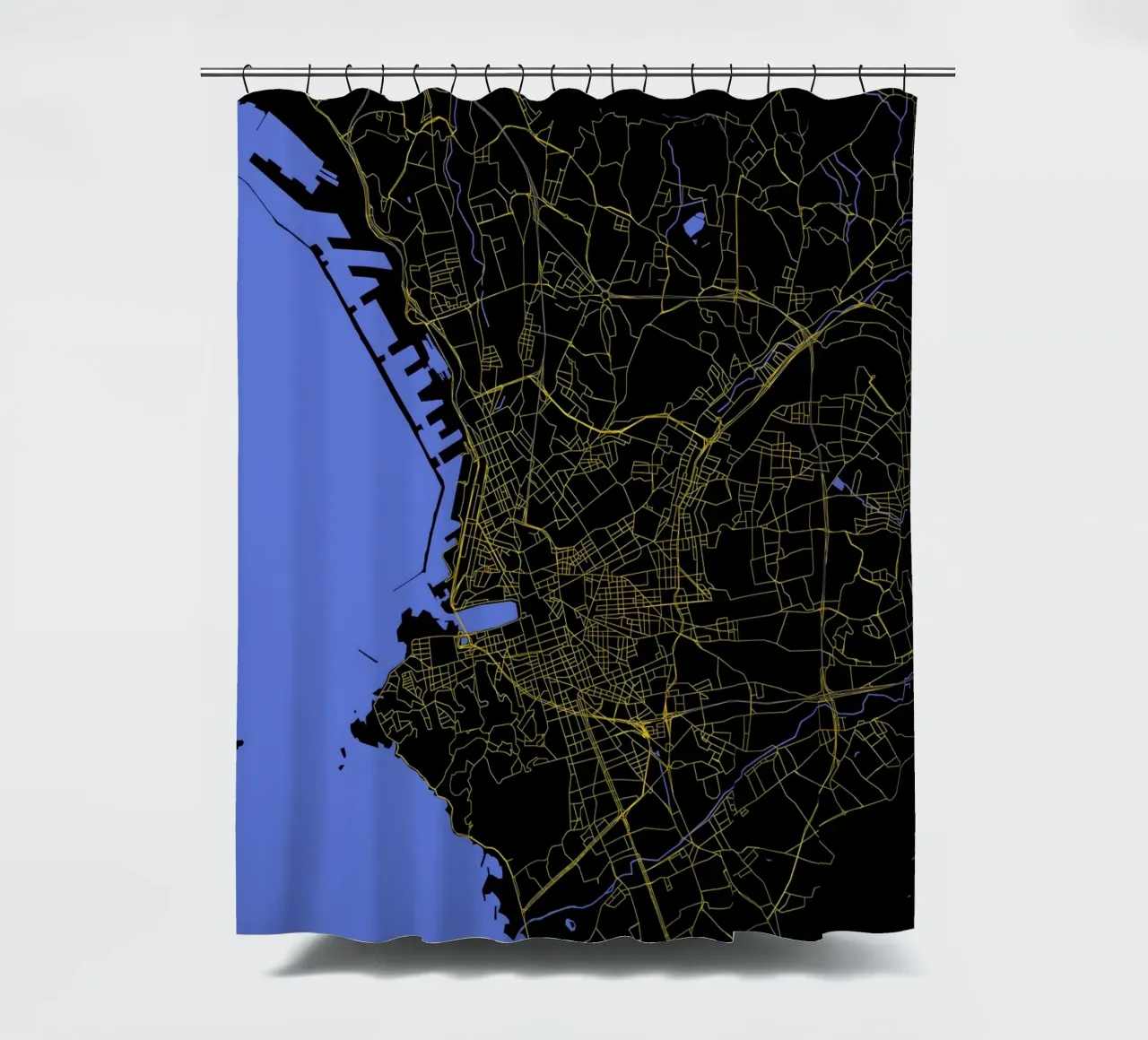 Marsiglia Francia - Mappa della città in nero e oro tenda da doccia da Cartographers Library