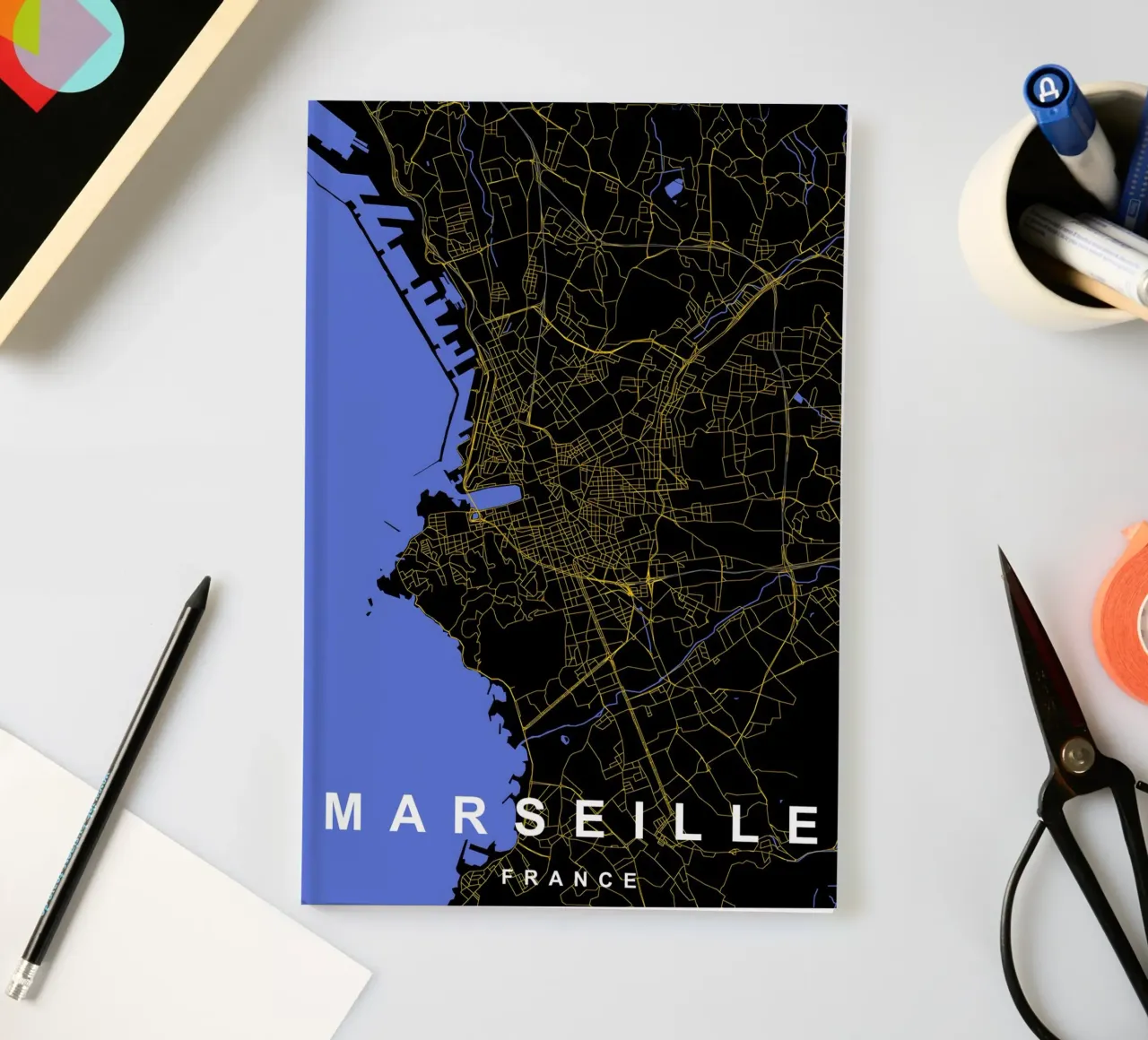 Marsiglia Francia - Mappa della città in nero e oro diario da Cartographers Library