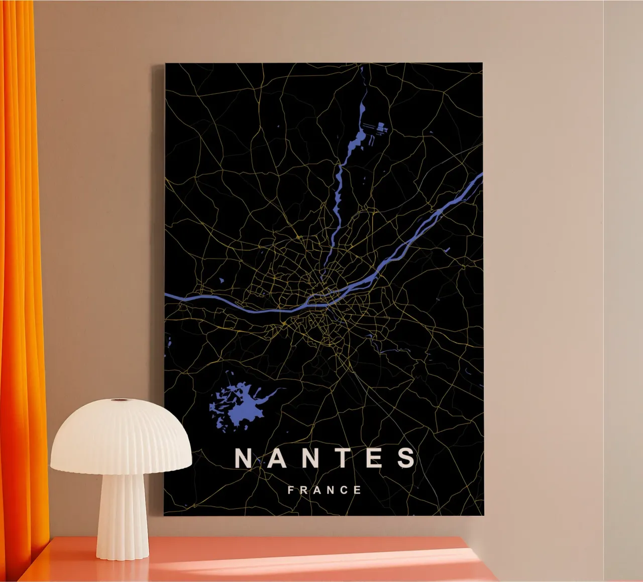 Nantes Frankrijk Stadsplattegrond Zwart-Goud canvas met Baklijst van Cartographers Library