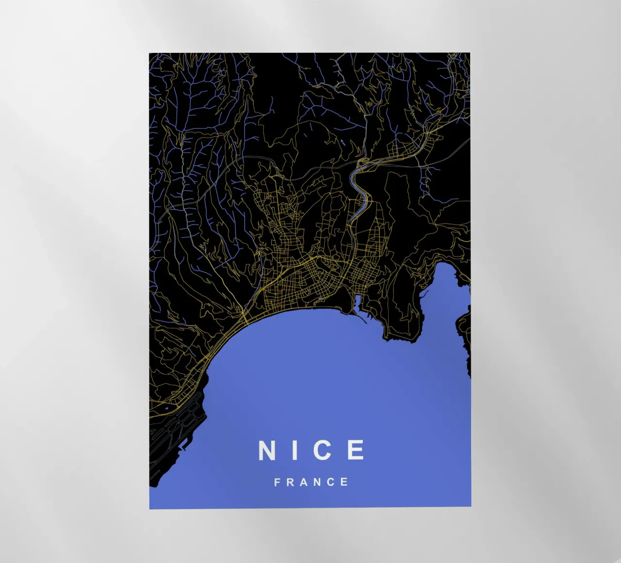 Nizza Francia - Mappa della città in nero e oro pellicola backlit da Cartographers Library