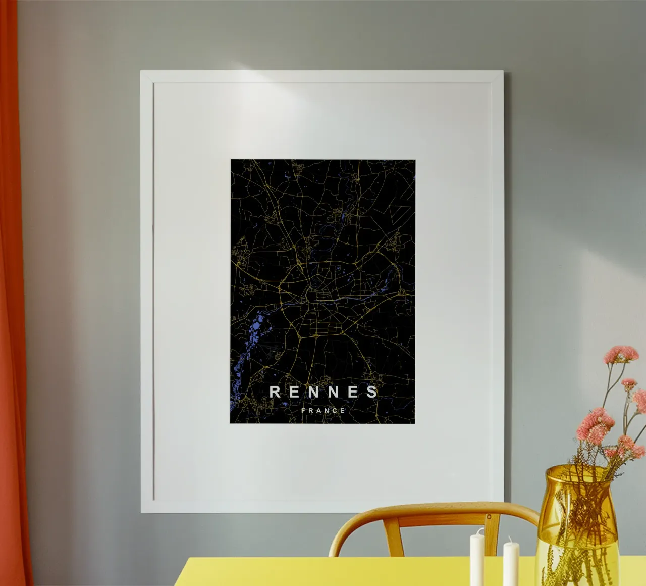 Mappa della città di Rennes Francia Nero e Oro poster da Cartographers Library