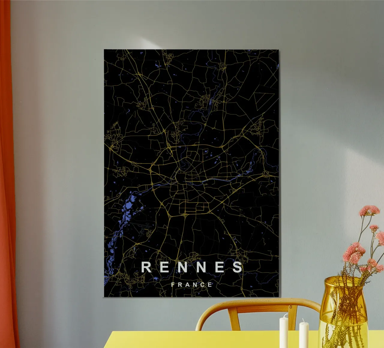 Mappa della città di Rennes Francia Nero e Oro poster da Cartographers Library
