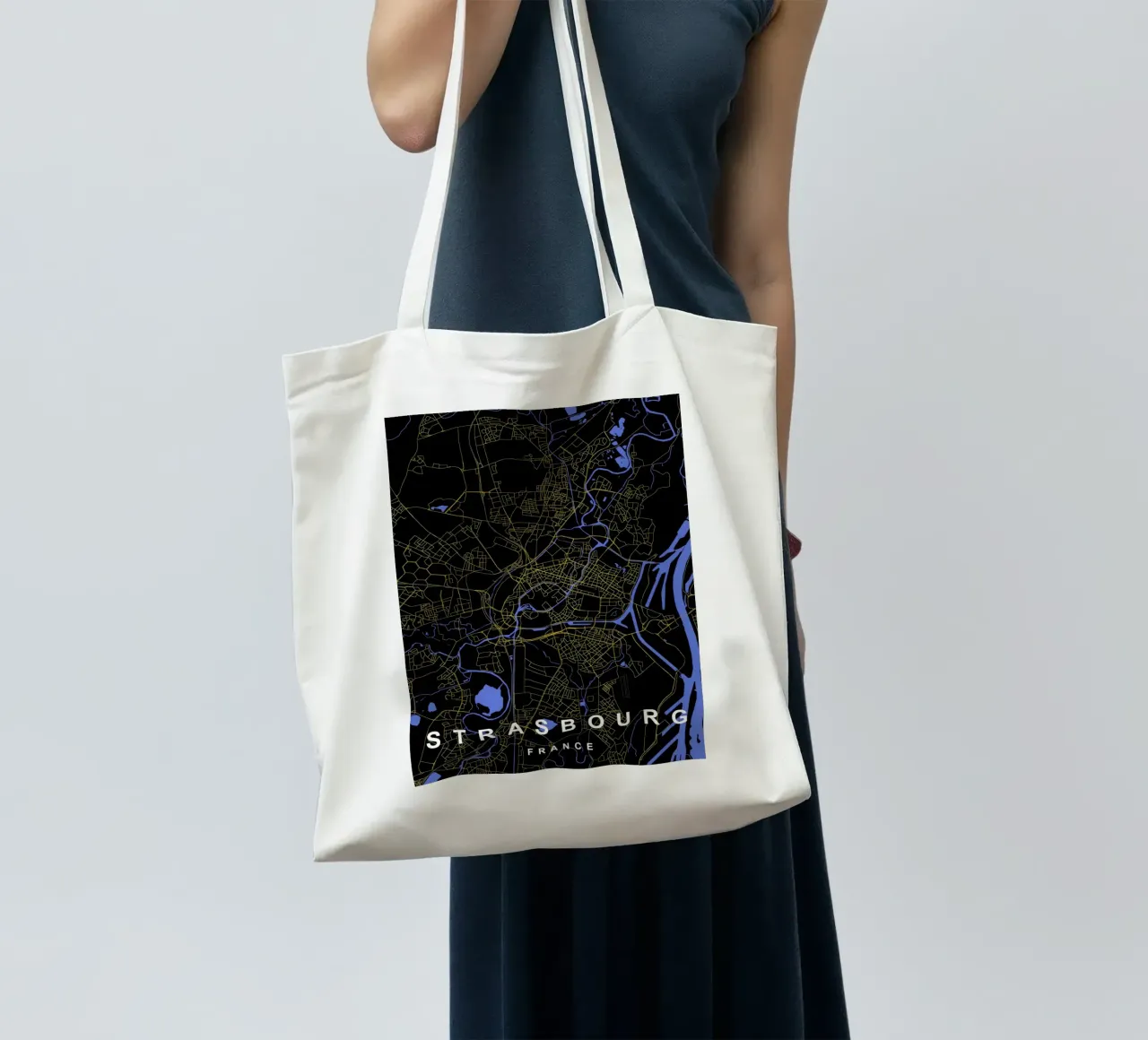 Strasburgo Francia - Mappa della città in nero e oro borsa in juta da Cartographers Library