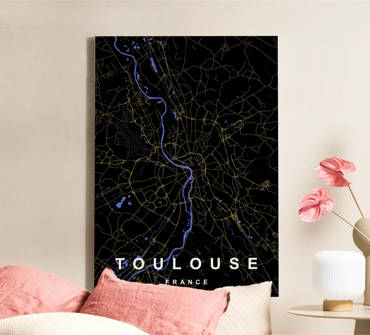 Toulouse Frankrijk Kaart Zwart-Goud canvas met Baklijst van Cartographers Library