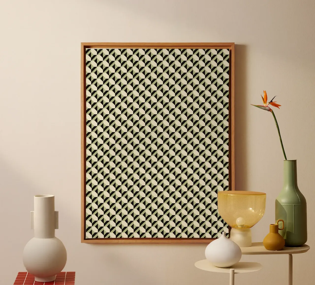 Black And White Geometric Pattern canvas with Floater frame by Little Dean