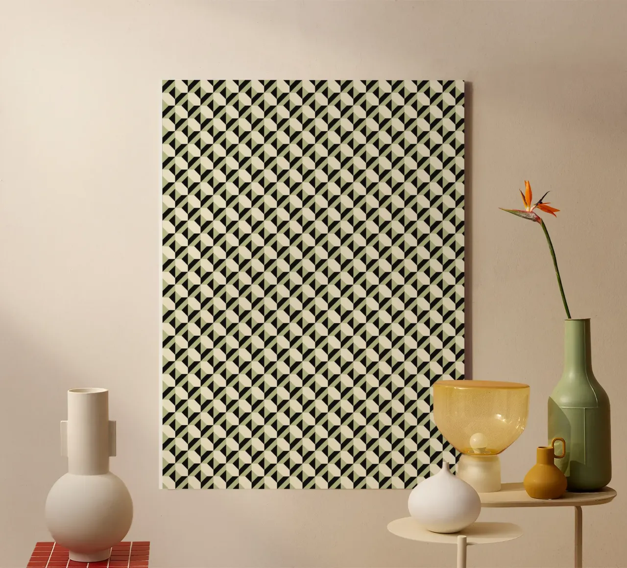 Black And White Geometric Pattern canvas with Floater frame by Little Dean