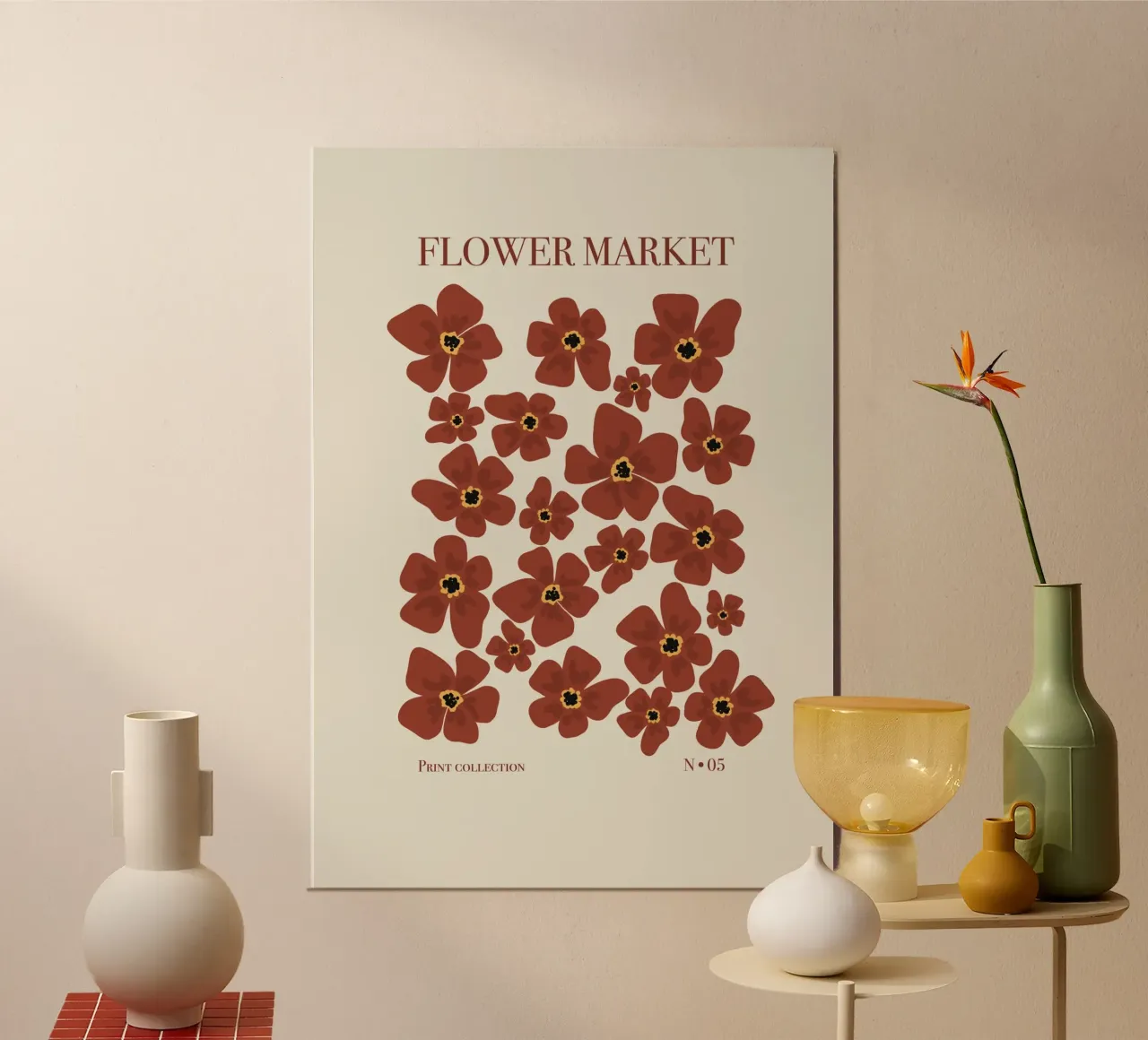 Mercato dei fiori 5 poster con telaio in legno da Sixmai