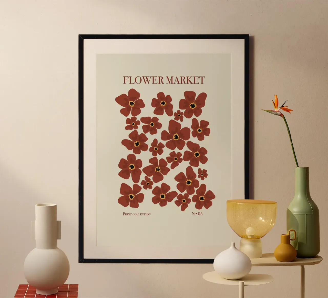 Mercato dei fiori 5 poster con telaio in legno da Sixmai