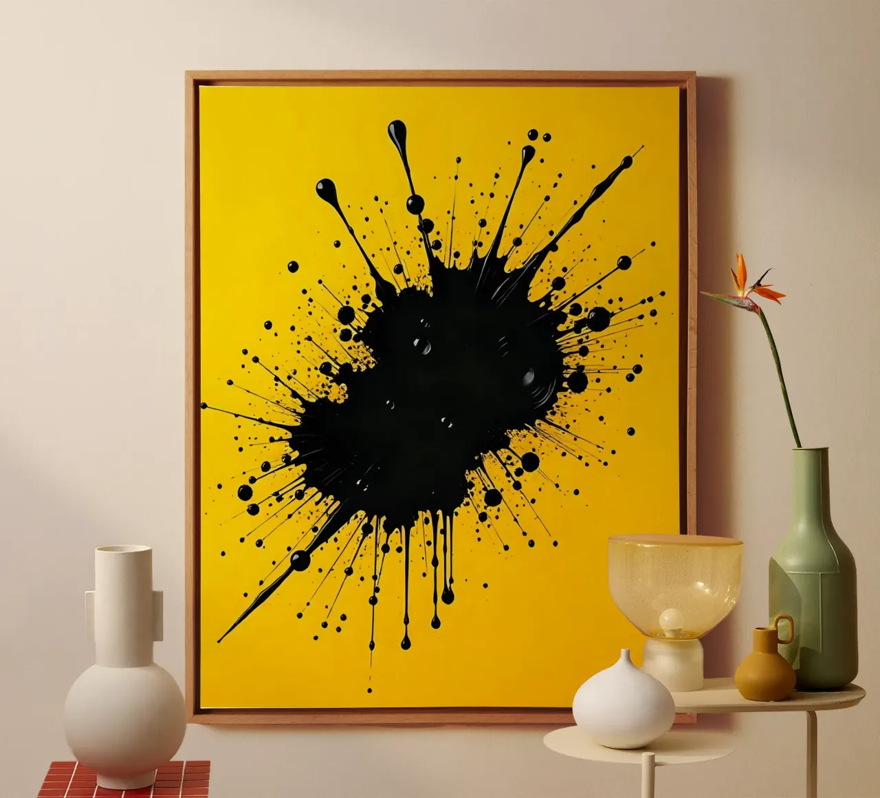Farbklecks_5 Leinwand von schwarz-gelb by LK