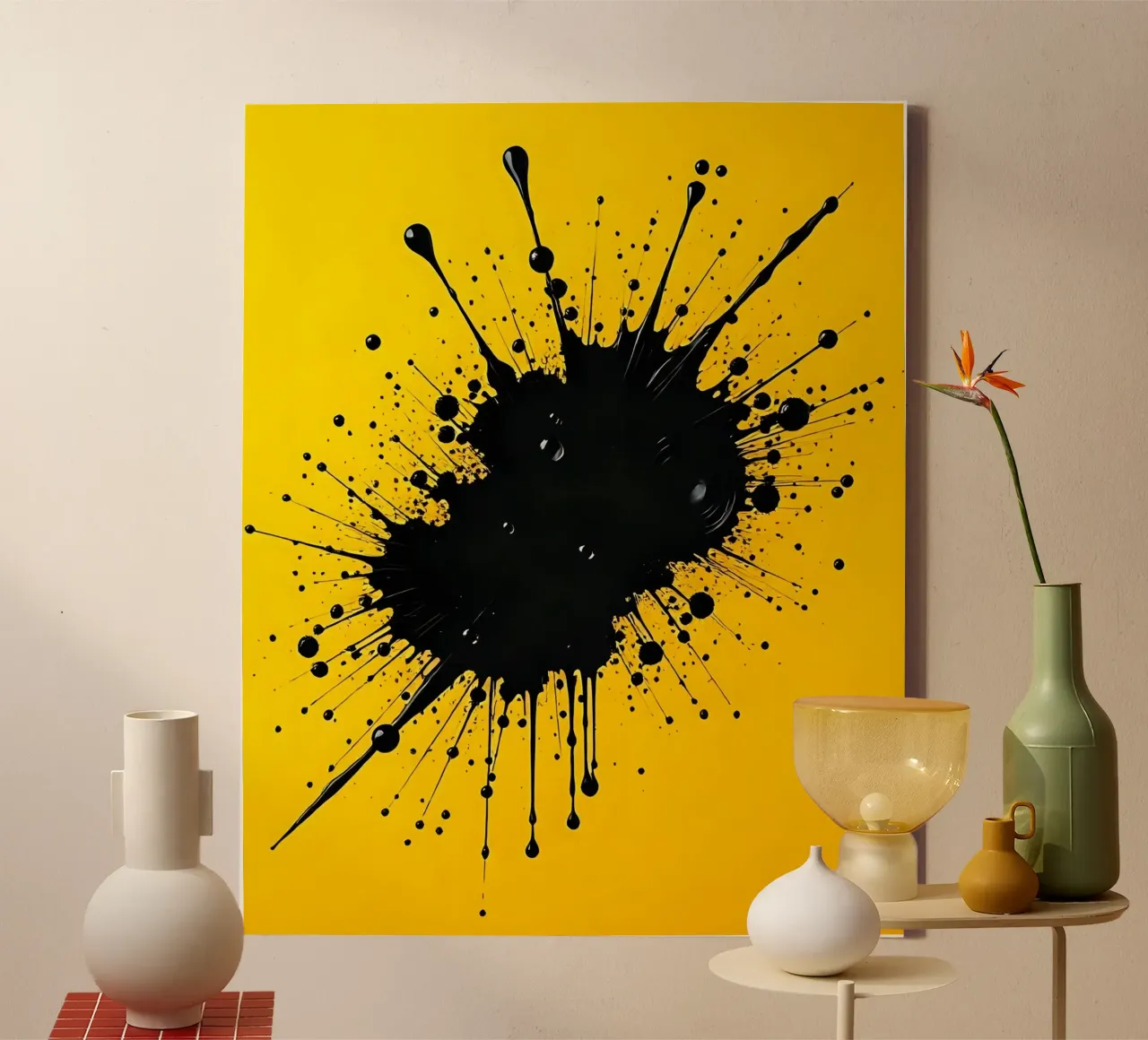 Farbklecks_5 Leinwand von schwarz-gelb by LK