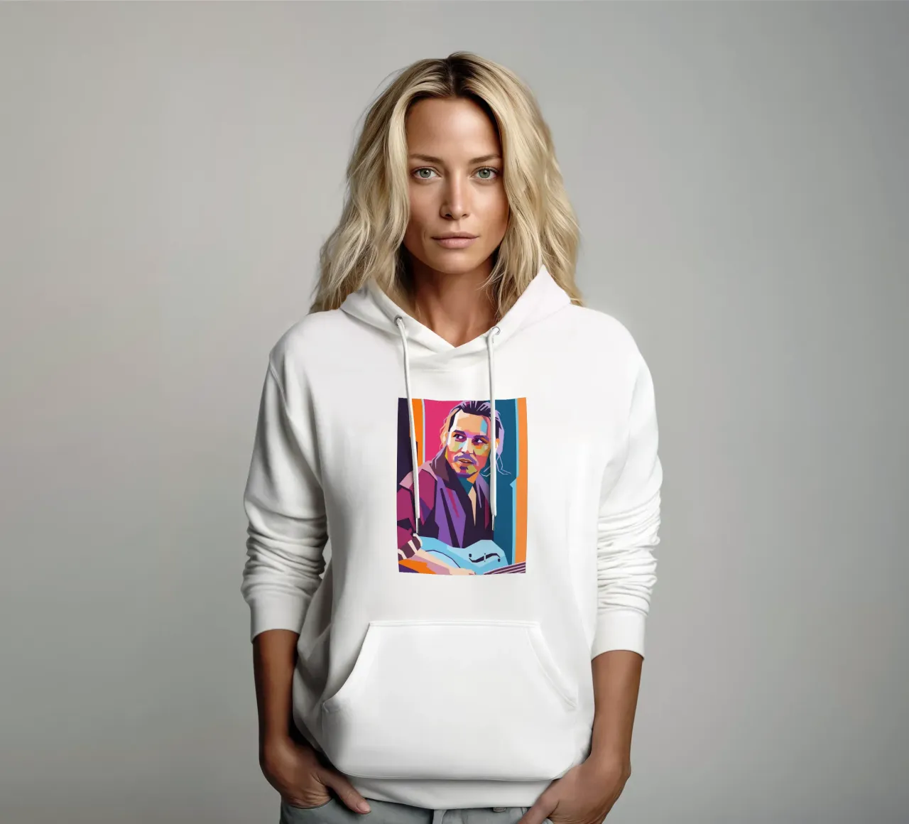 Ritratto pop art di Johnny Depp felpa con cappuccio da Hantamrata