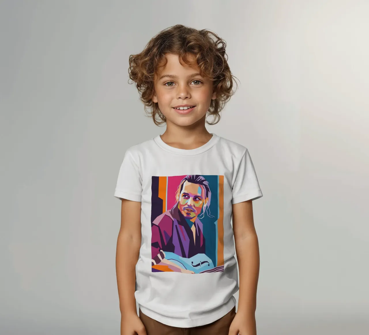 Johnny Depp pop art portrait kids t-shirt by Hantamrata