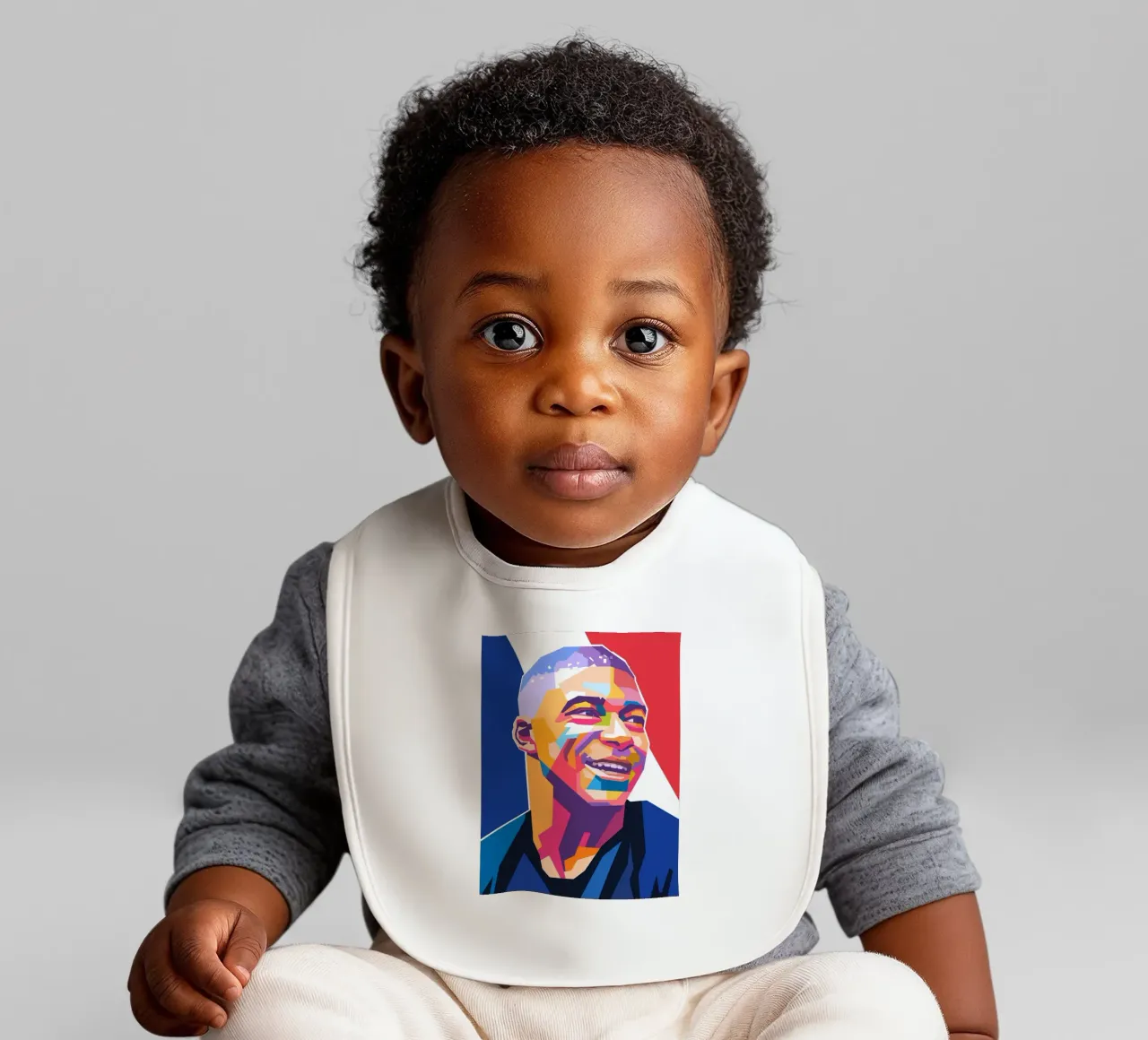 Kylian Mbappe ritratto in stile pop art bavaglino da Hantamrata