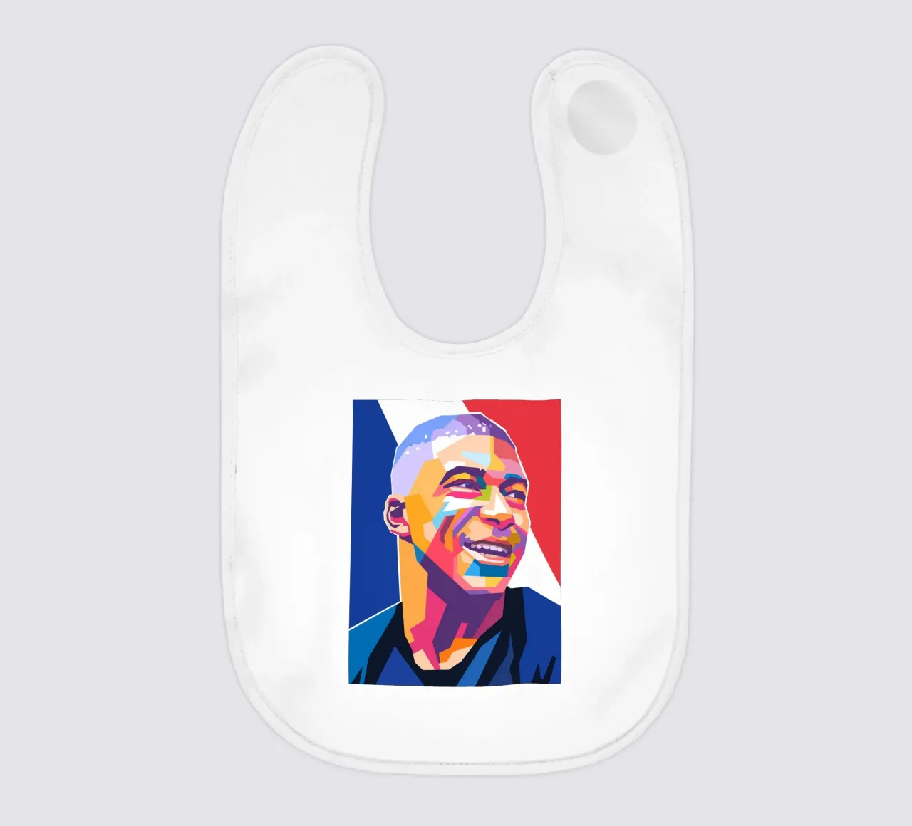 Kylian Mbappe ritratto in stile pop art bavaglino da Hantamrata