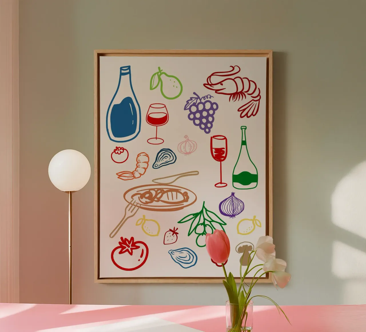 Italienisch Druck, bunte abstrakte Hand gezeichnet Italien Icons Leinwand von DolceVita