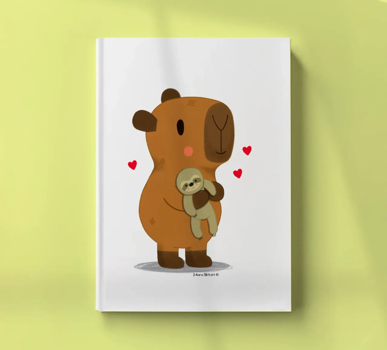 Capybara hugging a sloth plushie toy notebook by julianamotzko