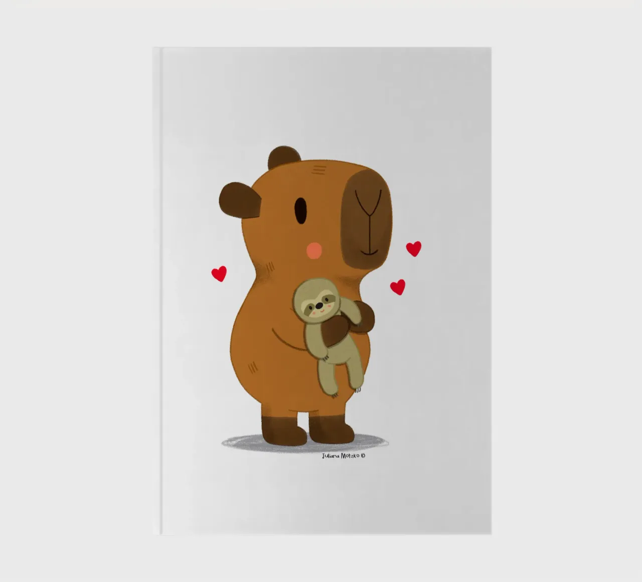 Capybara hugging a sloth plushie toy notebook by julianamotzko