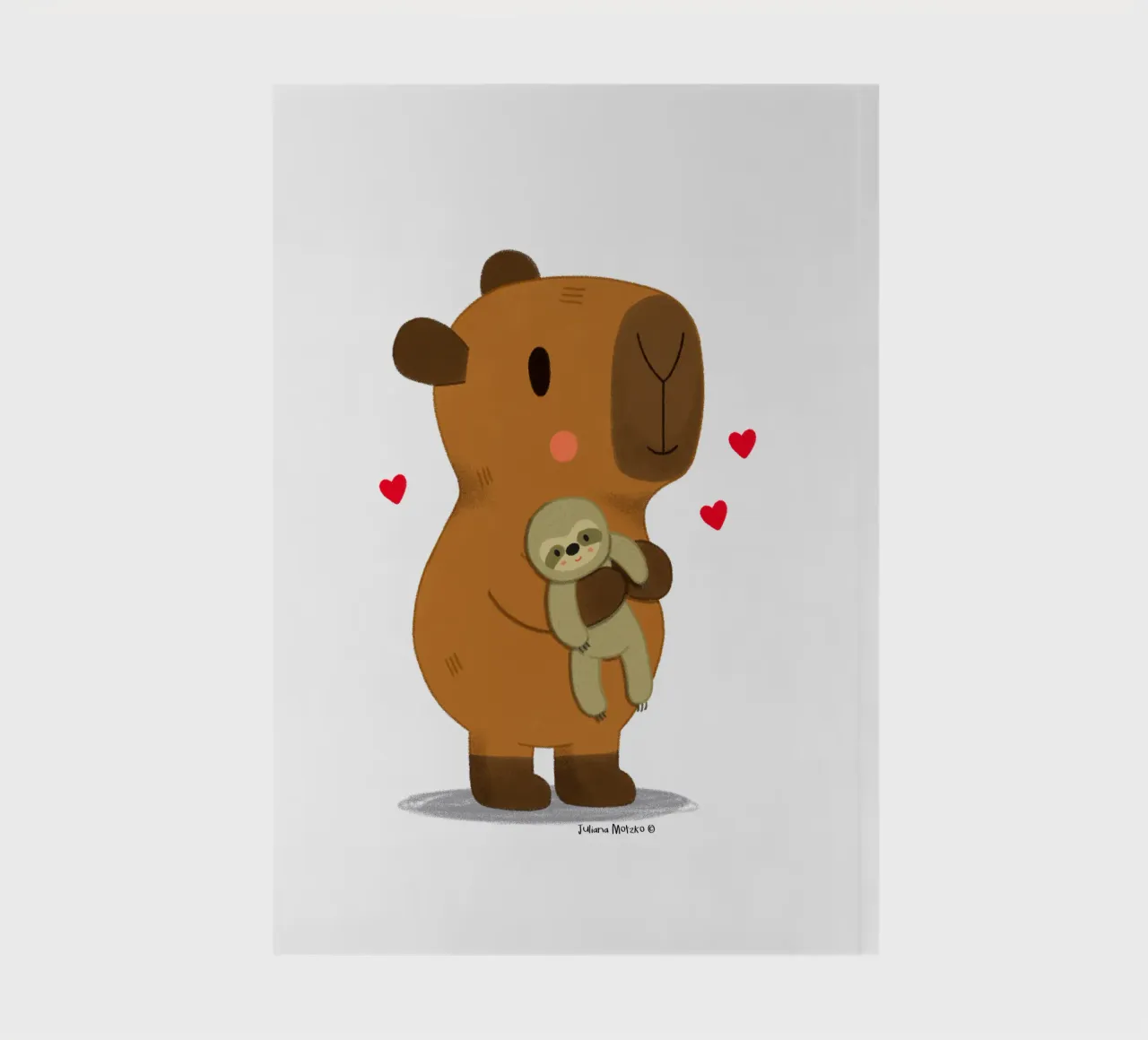 Capybara hugging a sloth plushie toy notebook by julianamotzko