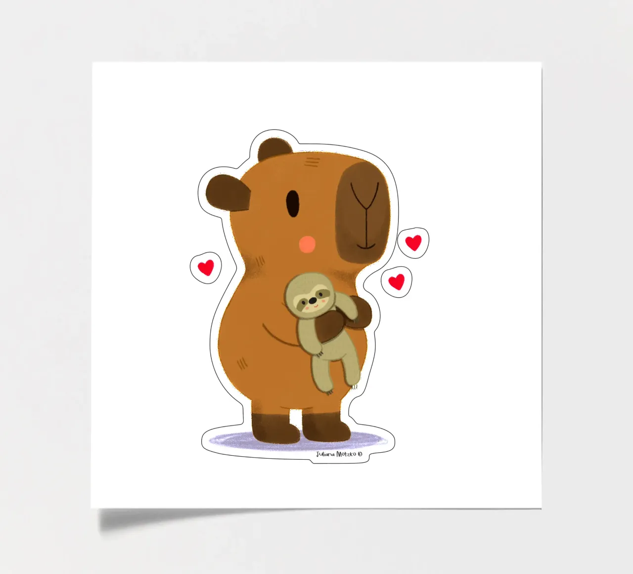 Capybara hugging a sloth plushie toy sticker sheet by julianamotzko